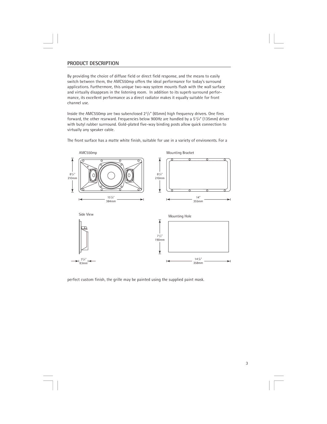 Snell Acoustics AMC550mp owner manual Product Description 