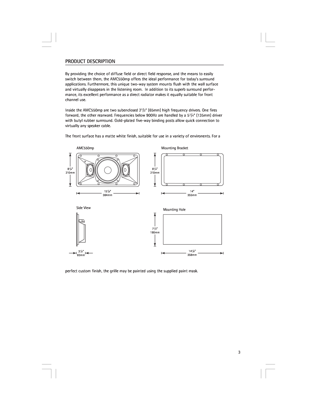 Snell Acoustics AMC550mp owner manual Product Description 