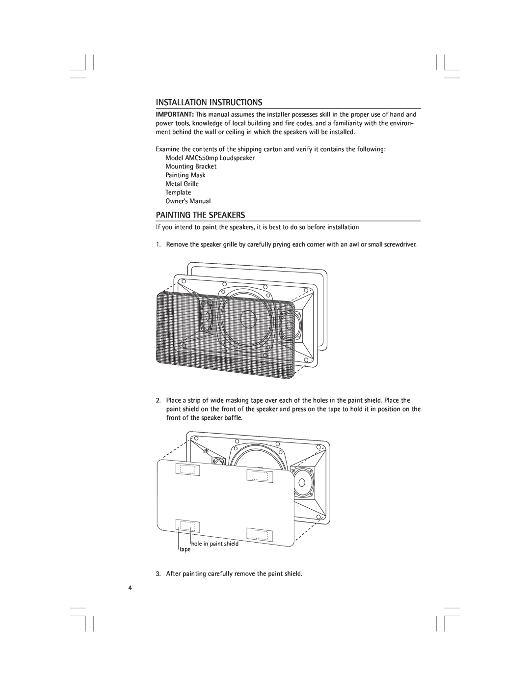 Snell Acoustics AMC550mp owner manual Installation Instructions, Painting The Speakers 