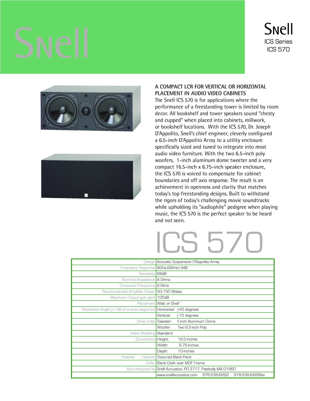 Snell Acoustics ICS 570 dimensions Ics, ICS Series 