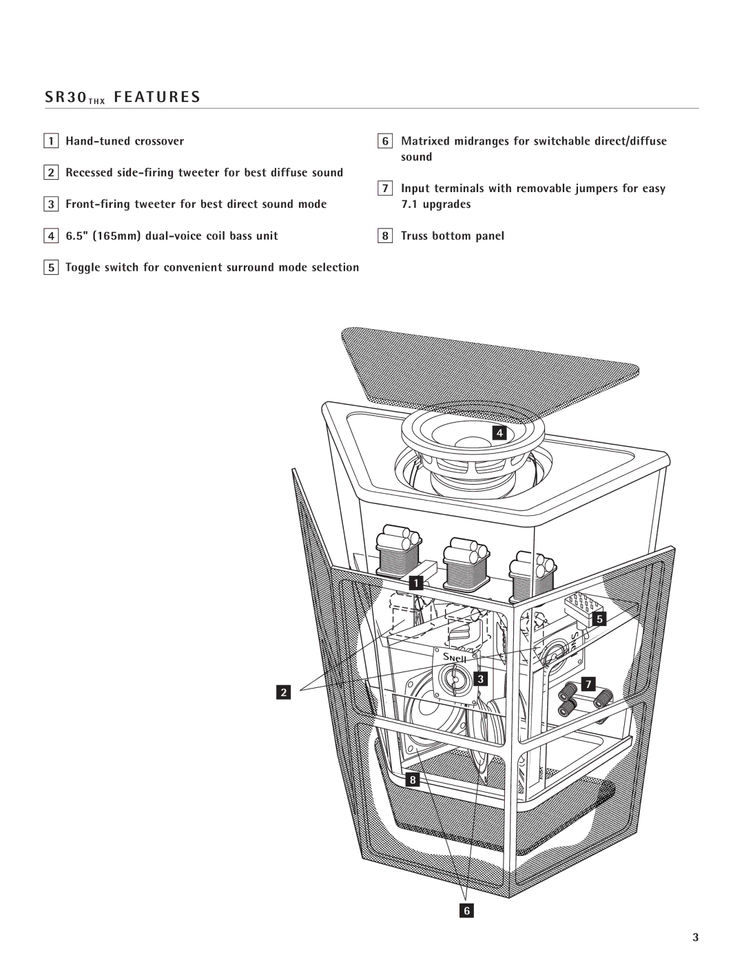 Snell Acoustics SR30THX owner manual T H X F E a T U R E S 