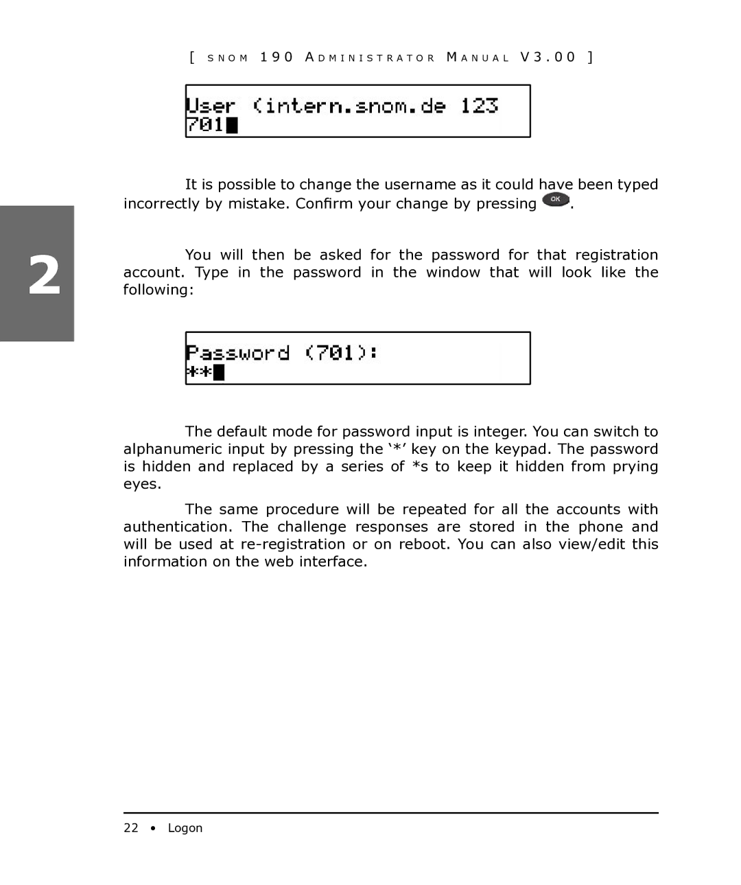 Snom 190 manual Logon 