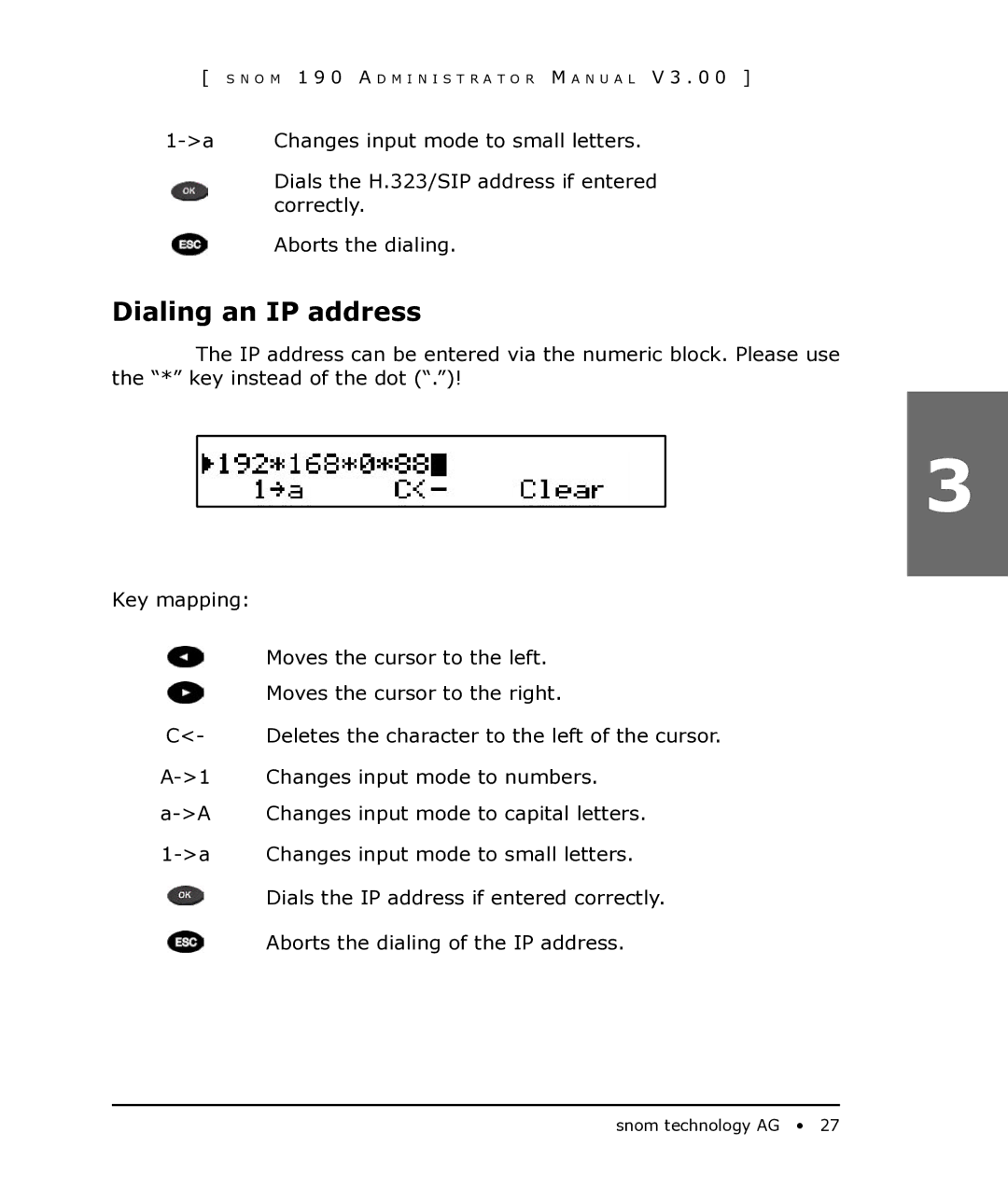 Snom 190 manual Dialing an IP address 