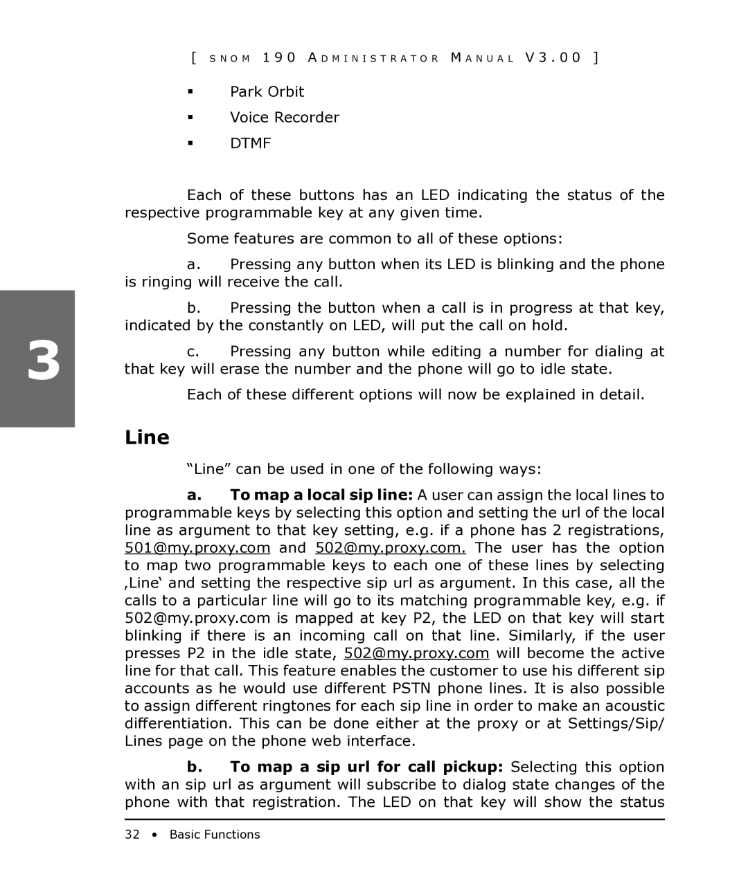 Snom 190 manual Line, To map a sip url for call pickup Selecting this option 