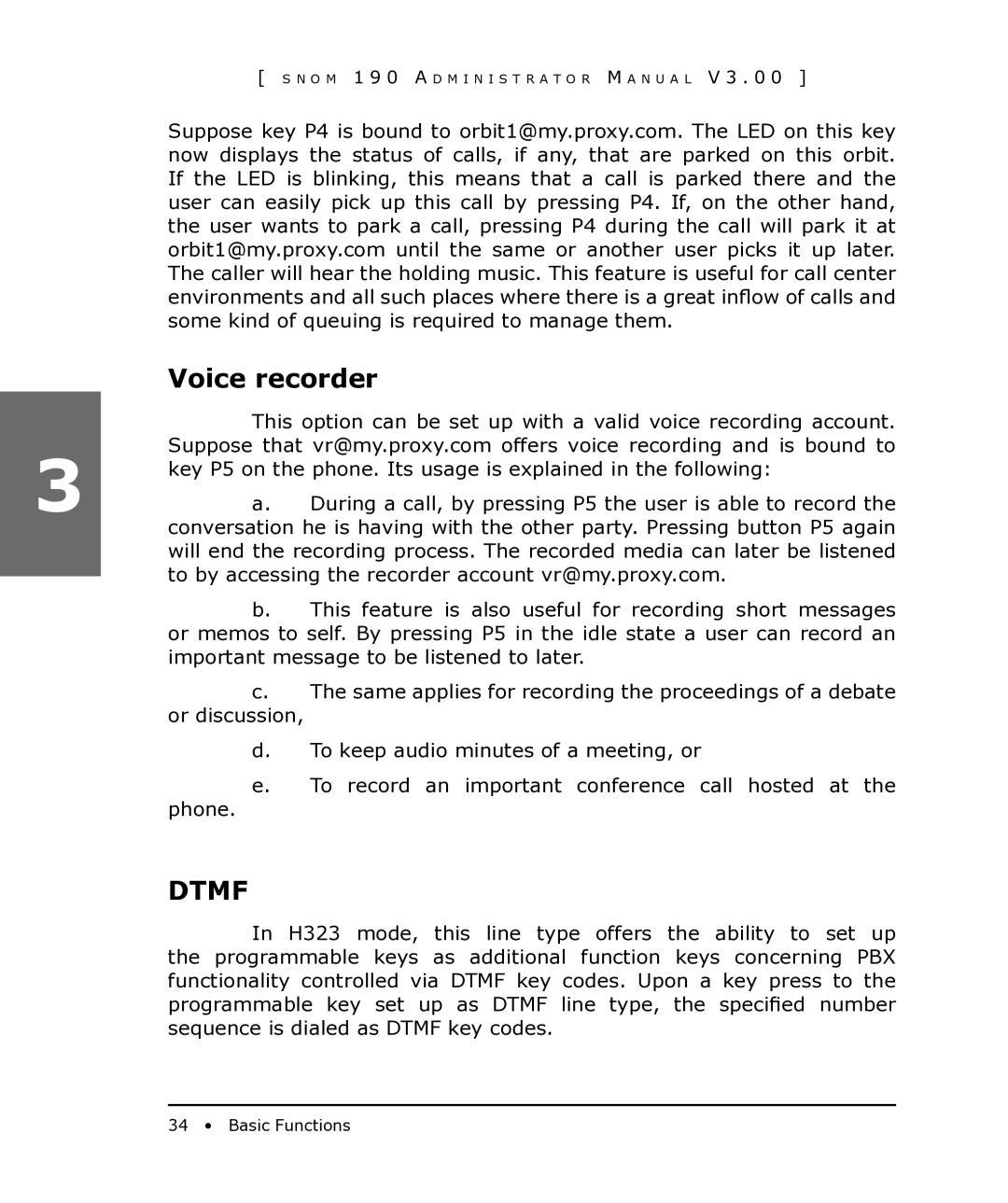 Snom 190 manual Voice recorder, Dtmf 