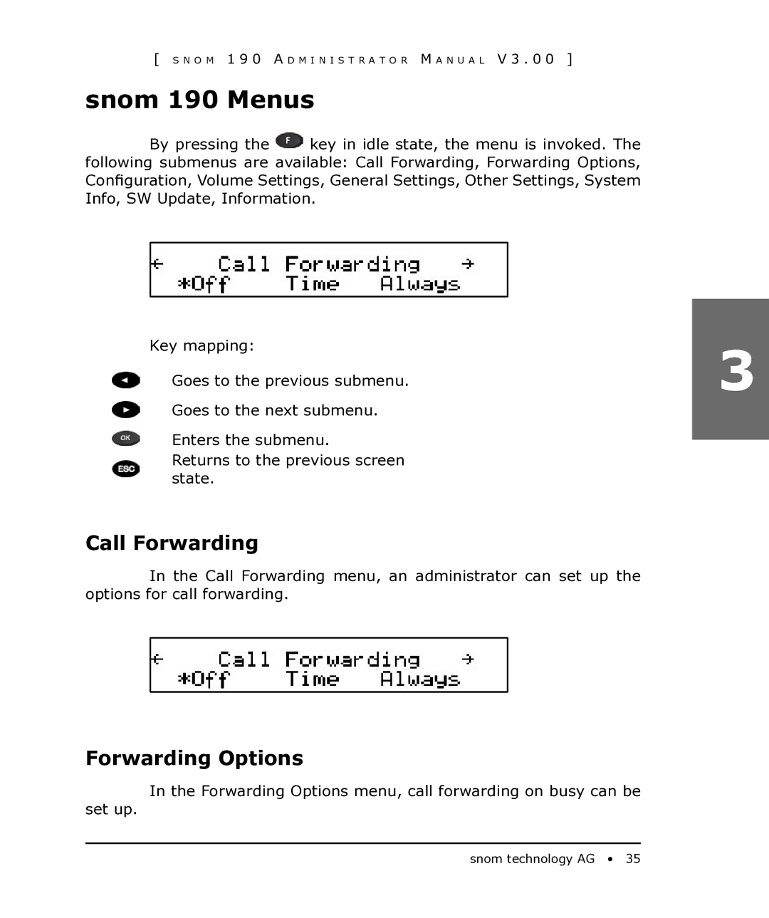 Snom manual Snom 190 Menus, Call Forwarding, Forwarding Options 