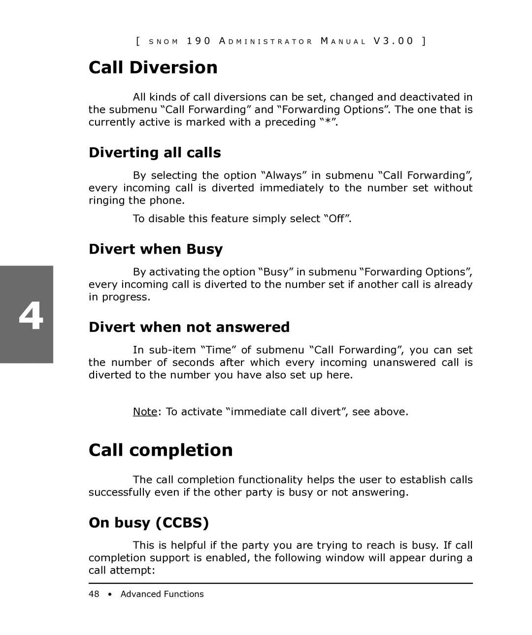 Snom 190 manual Call Diversion, Call completion 