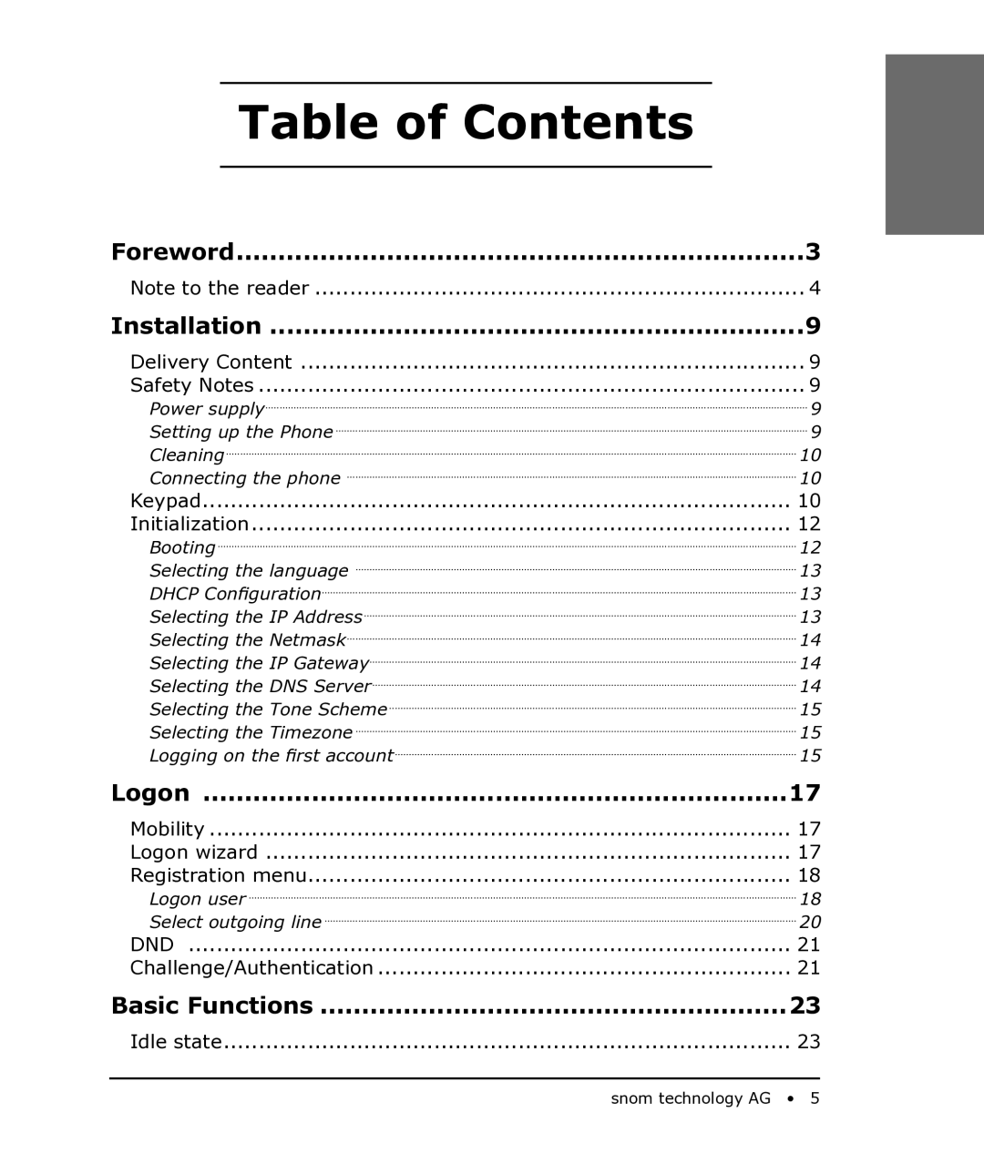 Snom 190 manual Table of Contents 