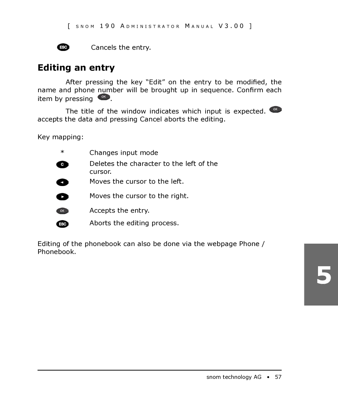 Snom 190 manual Editing an entry 