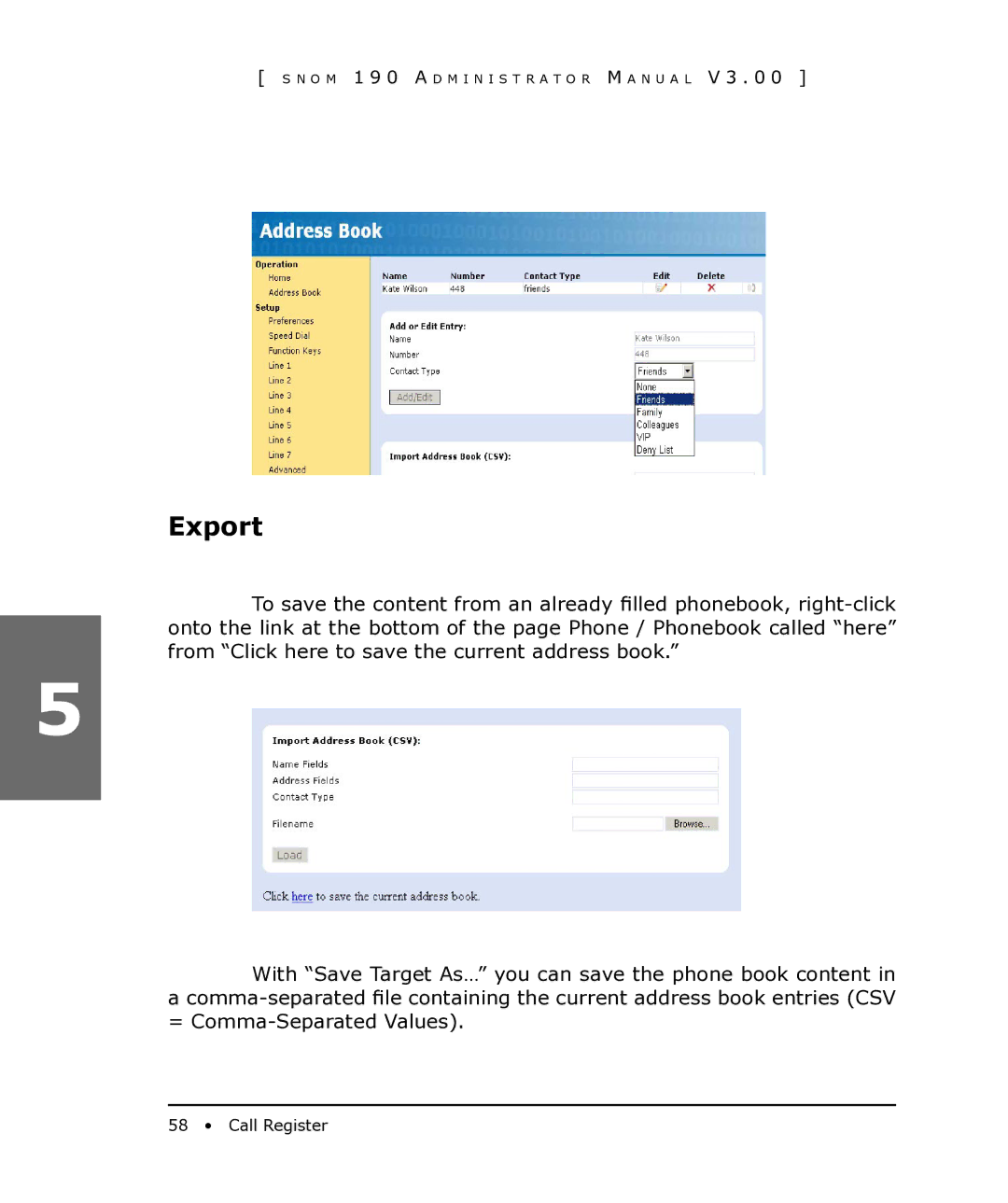 Snom 190 manual Export 