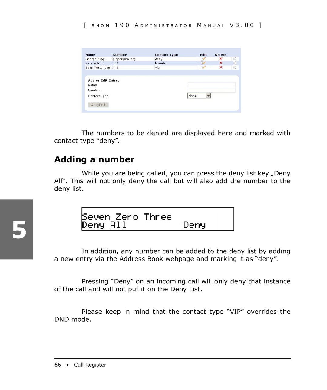 Snom 190 manual Adding a number 