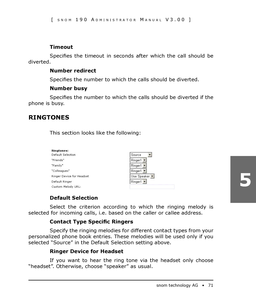 Snom 190 manual Ringtones 