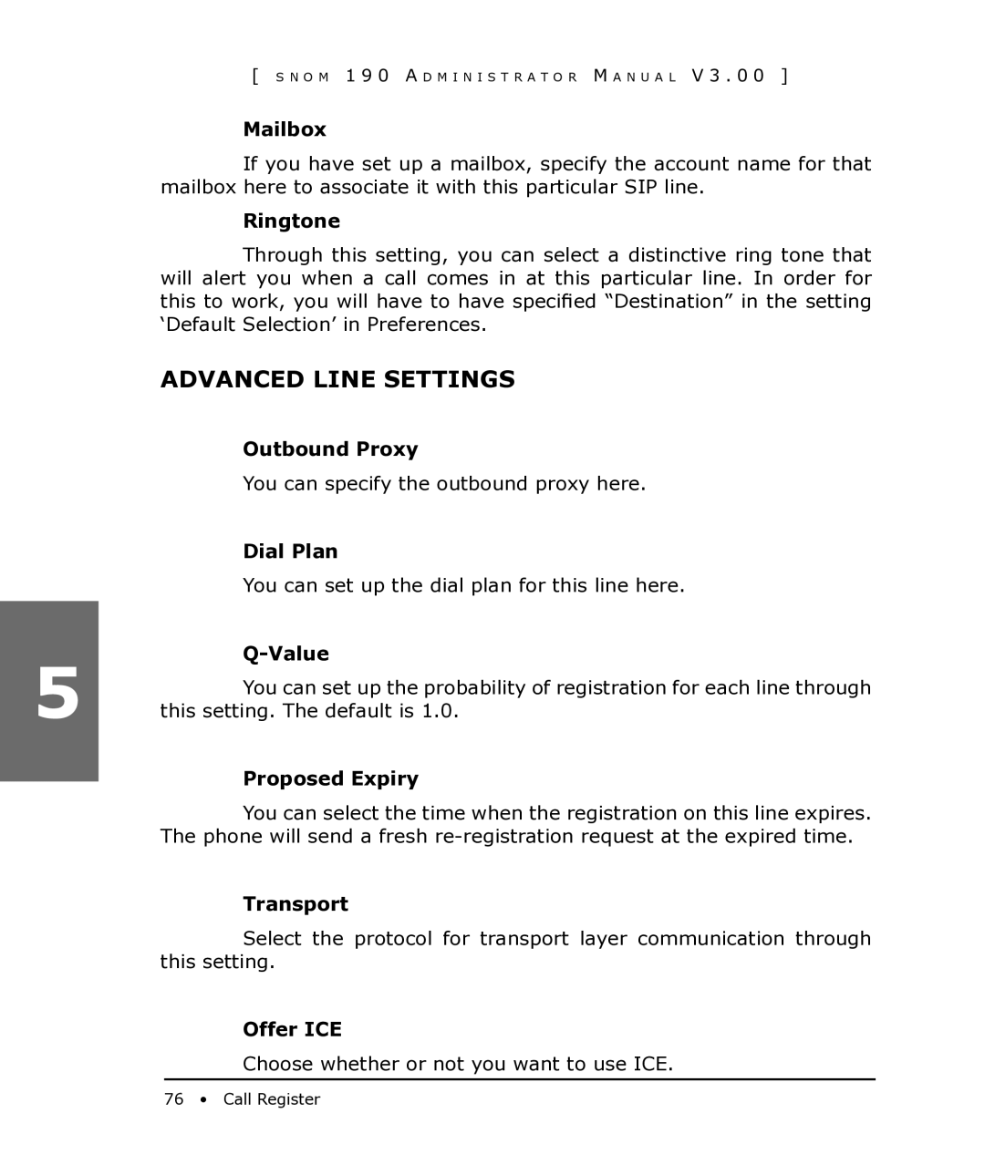 Snom 190 manual Advanced Line Settings 