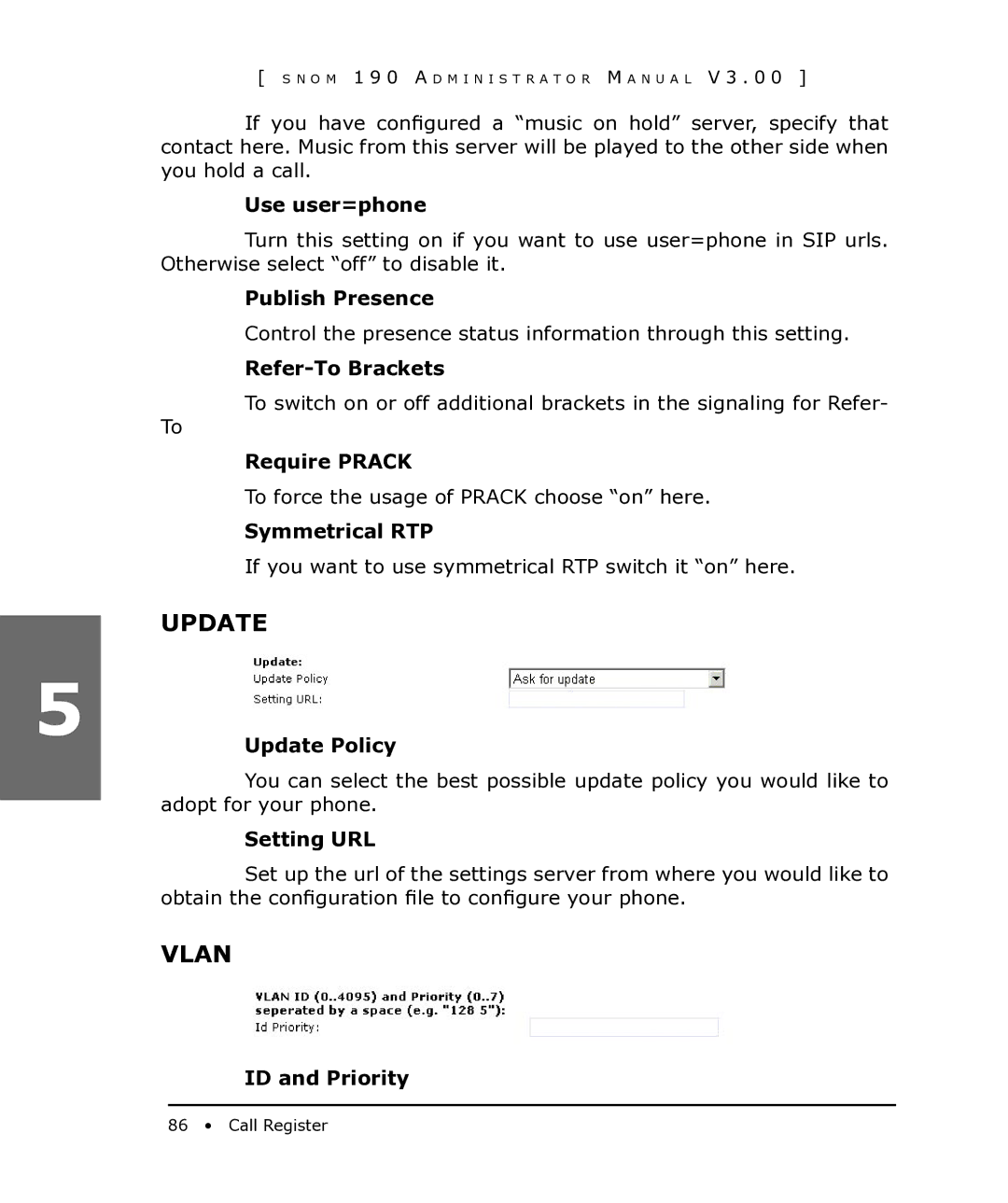 Snom 190 manual Update, Vlan 