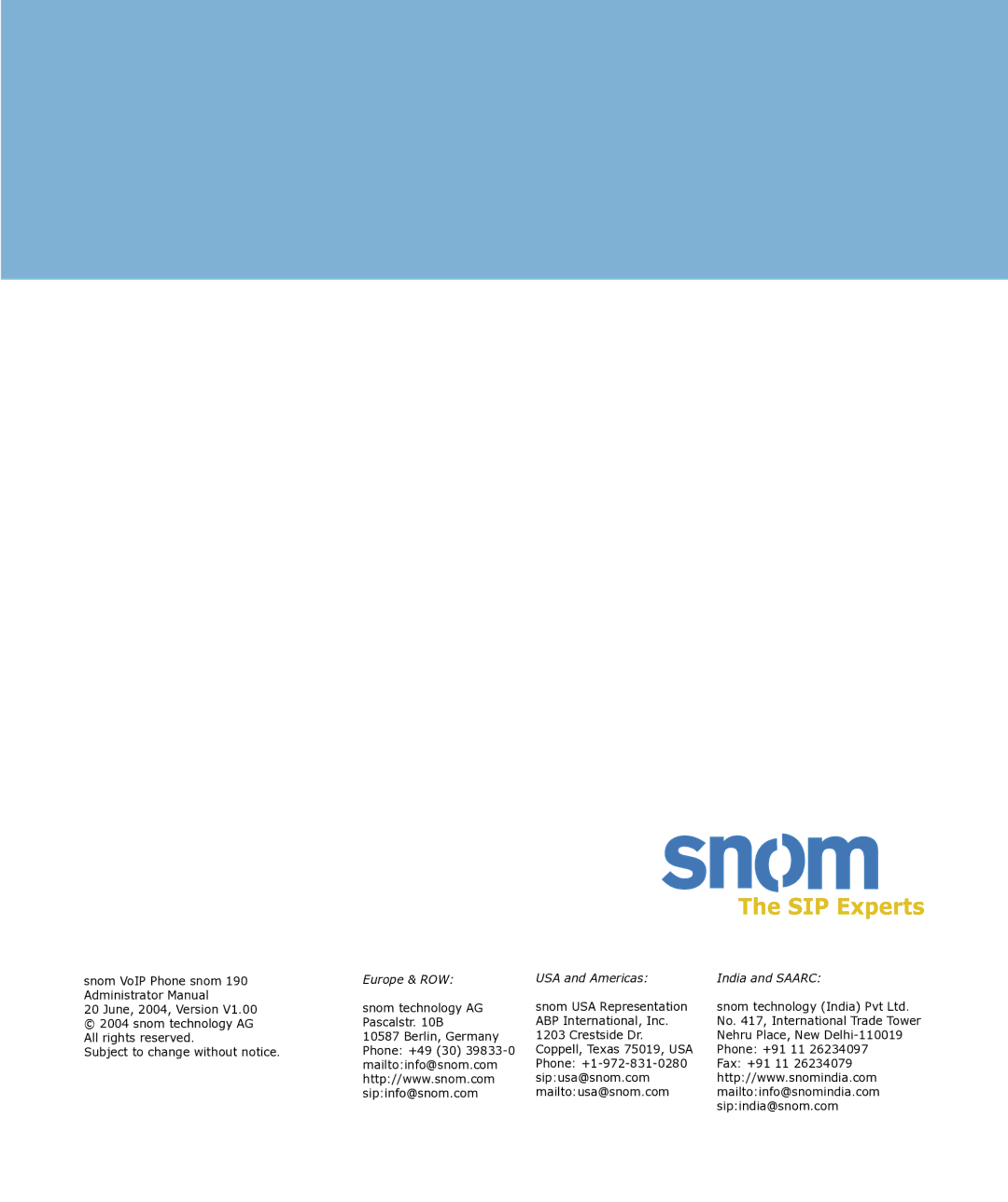 Snom 190 manual No , International Trade Tower 