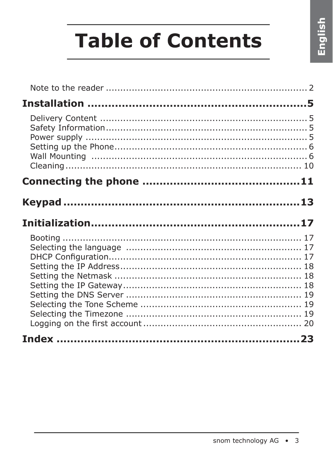 Snom 320 manual Table of Contents 