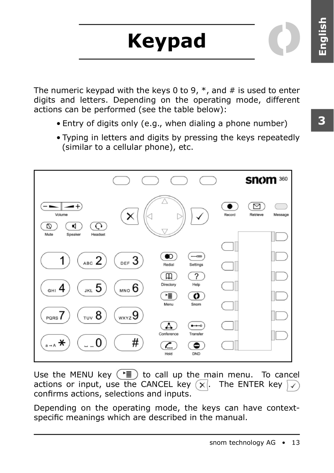 Snom 360 manual Keypad 