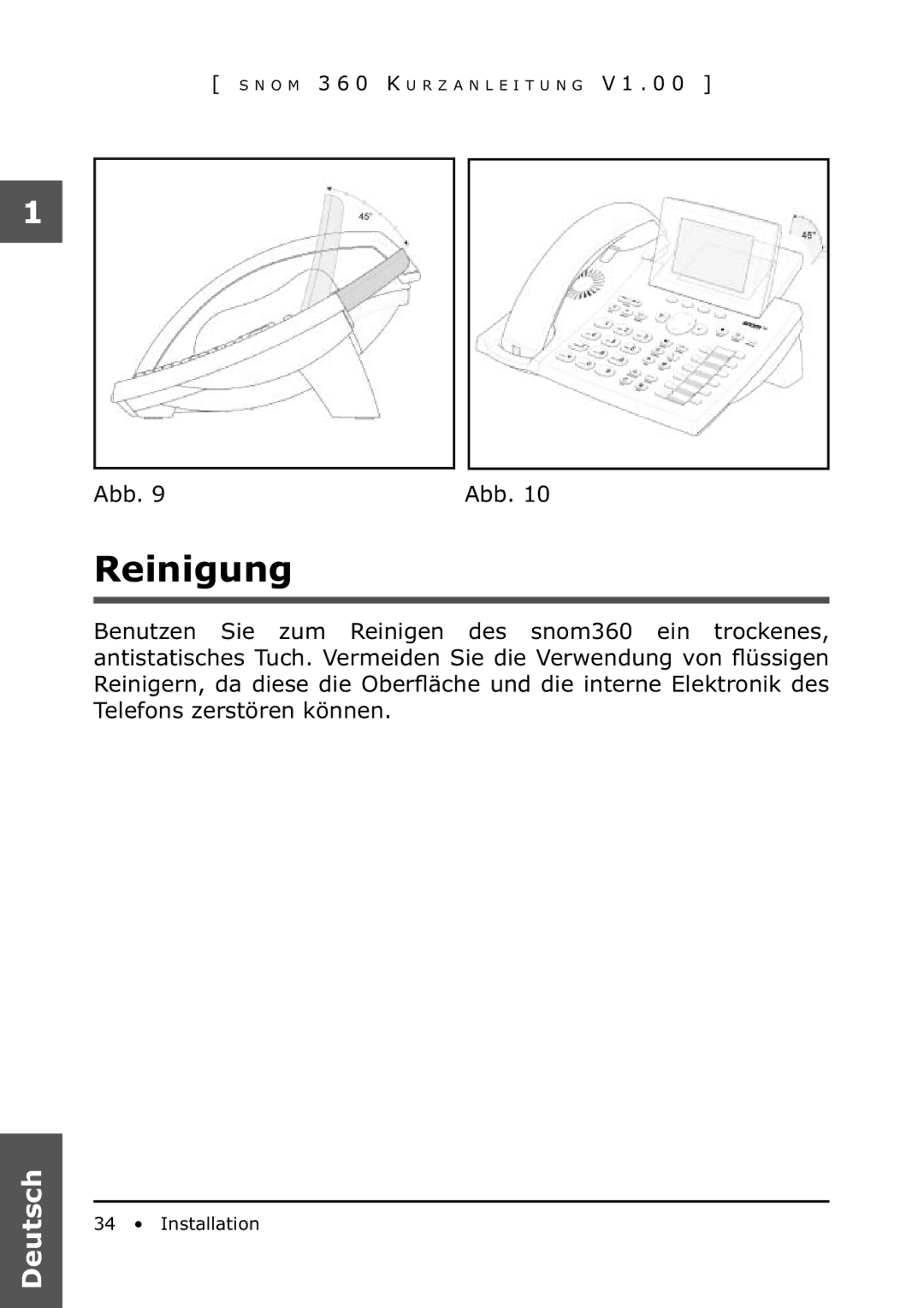 Snom 360 manual Reinigung 