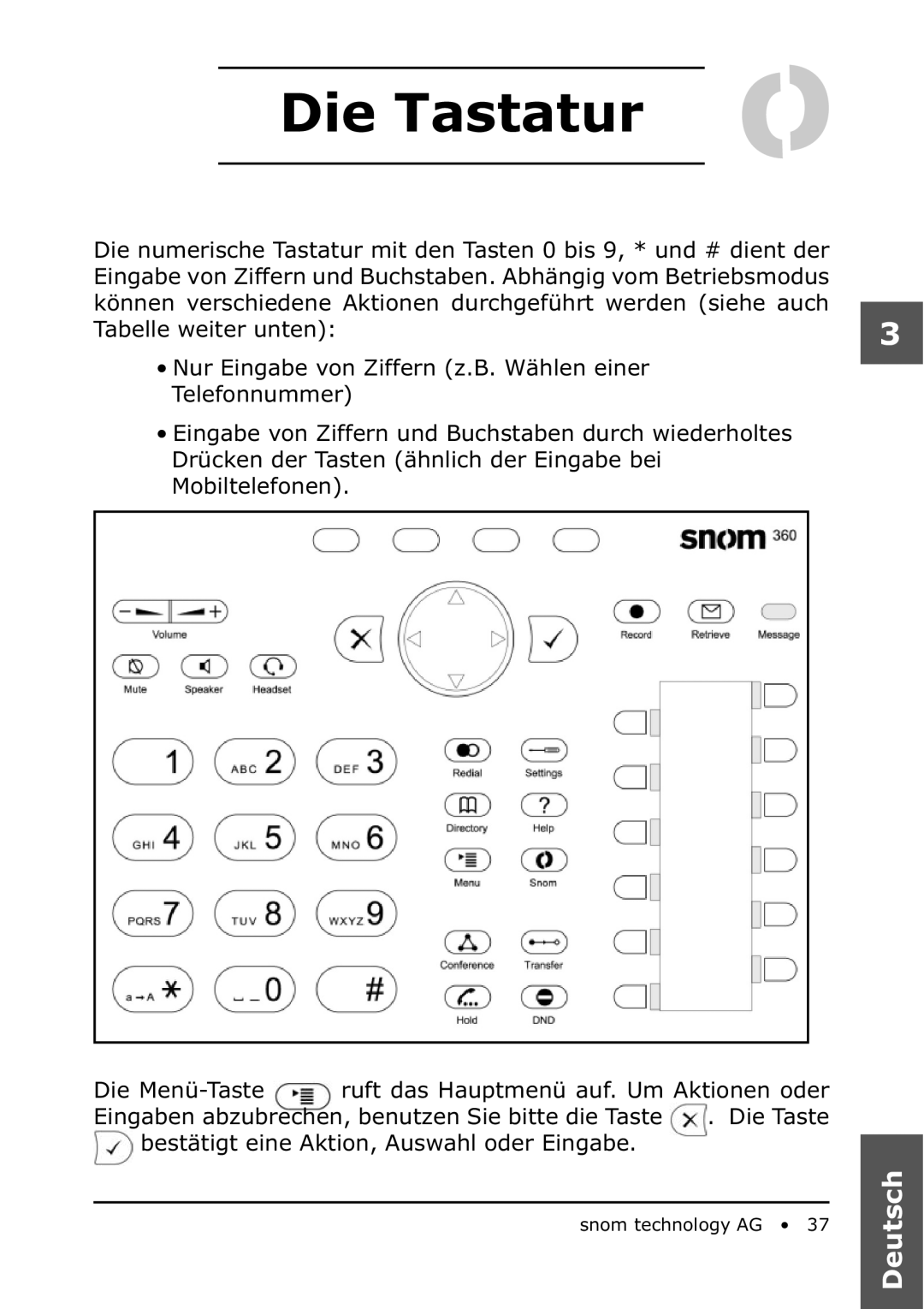 Snom 360 manual Die Tastatur 