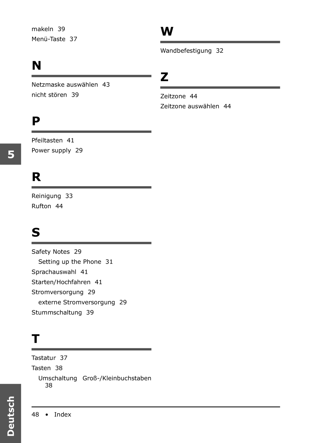 Snom 360 manual Tastatur Tasten Umschaltung Groß-/Kleinbuchstaben Index 