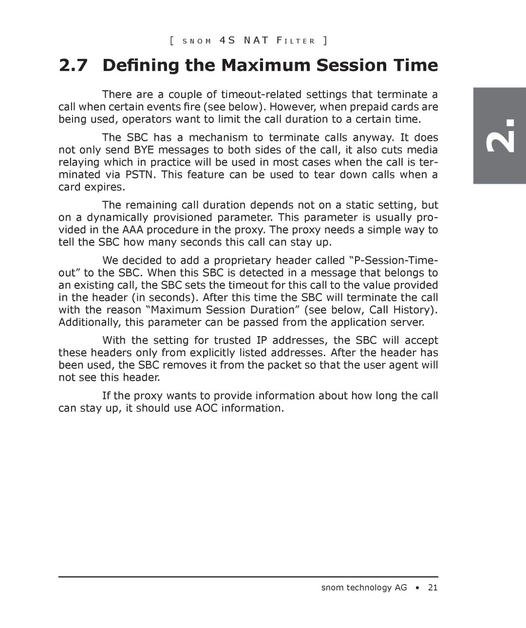 Snom 4S manual Deﬁning the Maximum Session Time 