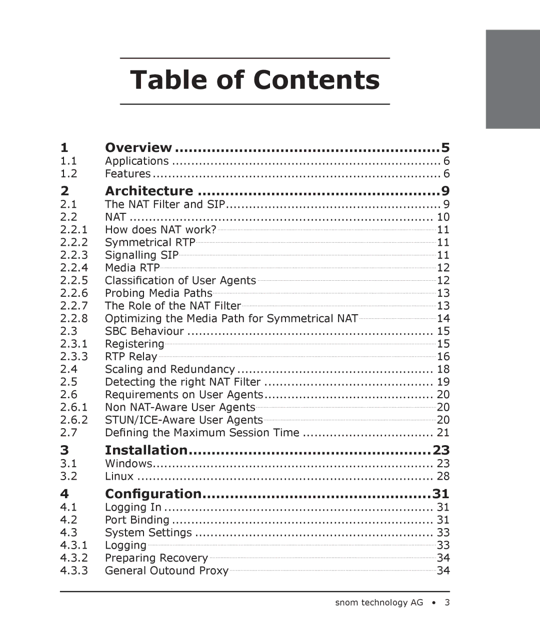 Snom 4S manual Table of Contents 