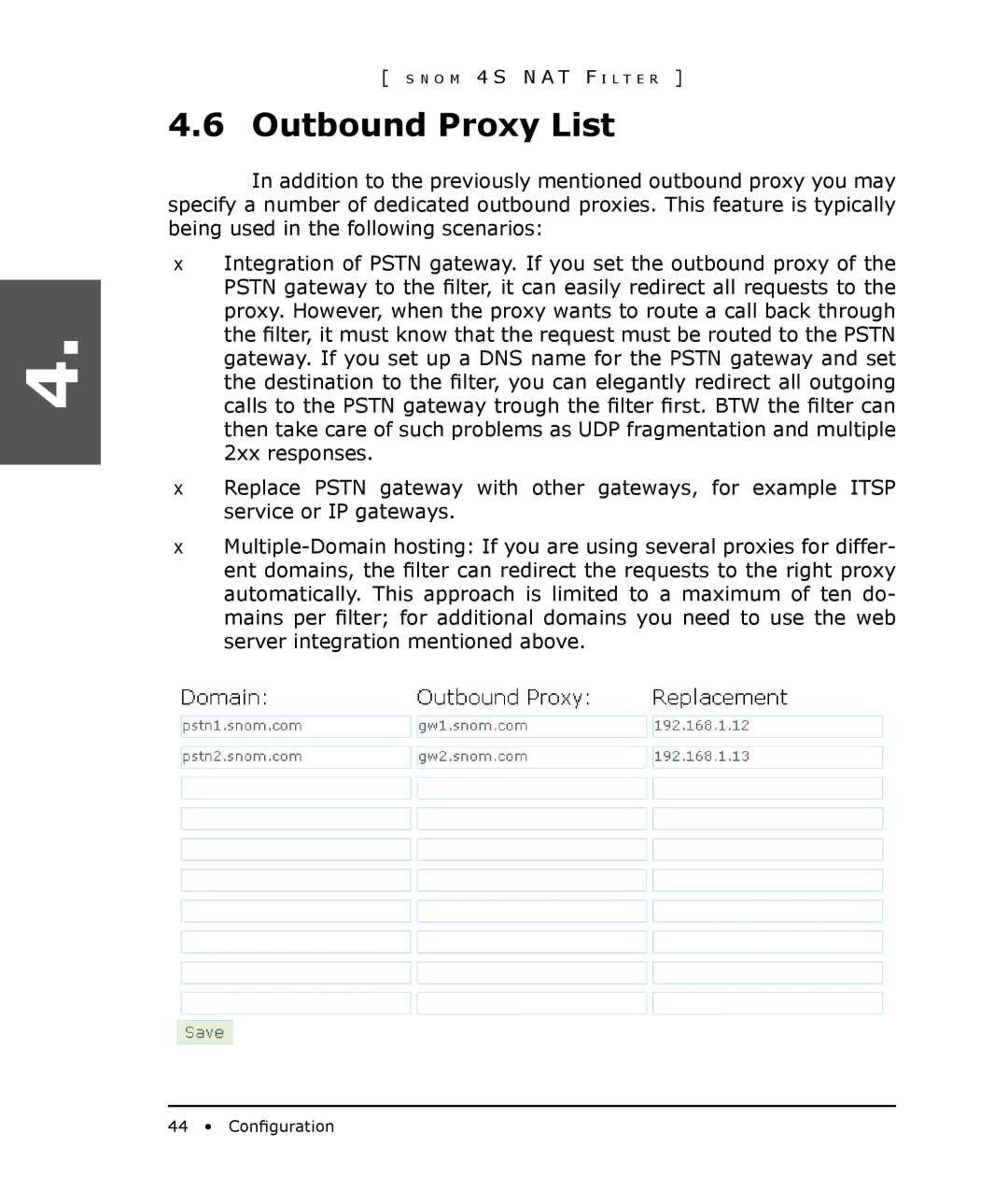 Snom 4S manual Outbound Proxy List 