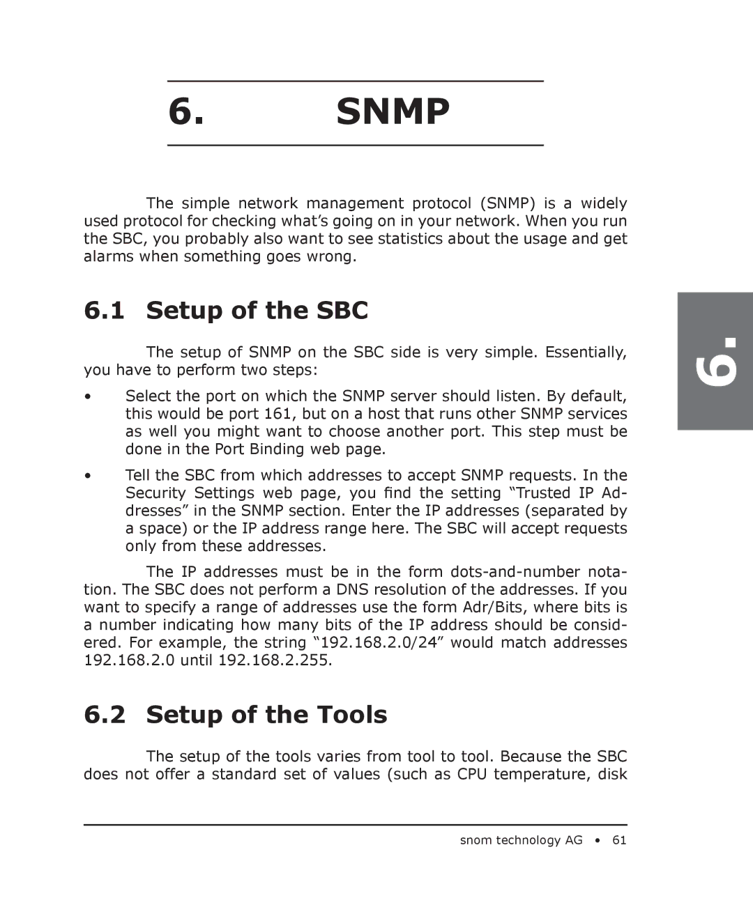 Snom 4S manual Setup of the SBC, Setup of the Tools 