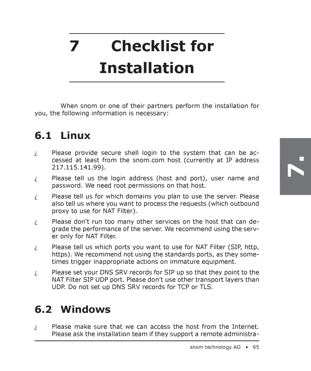 Snom 4S manual Checklist for Installation 