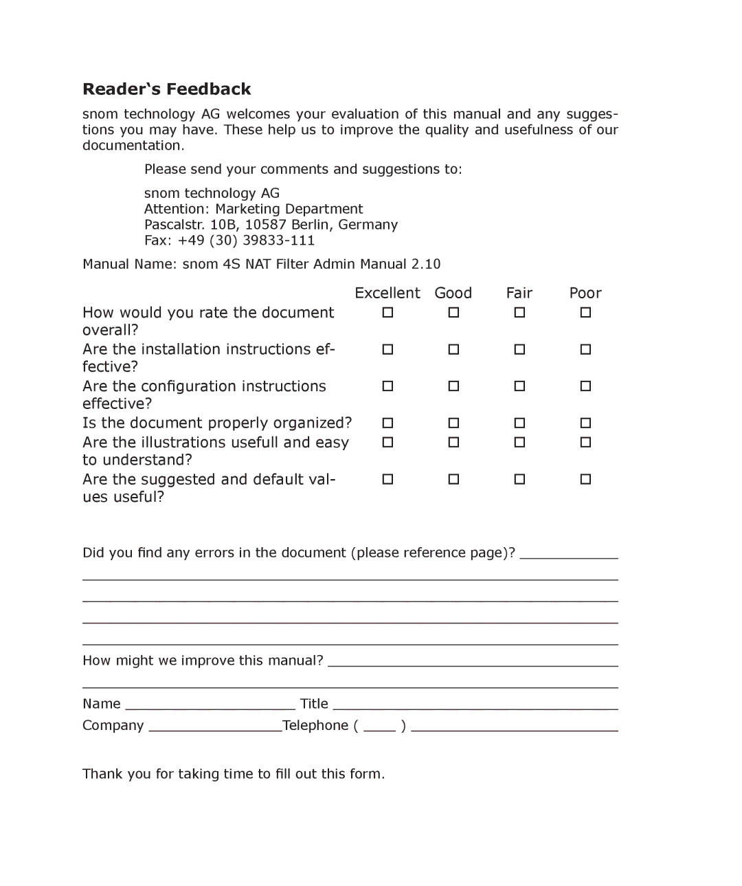 Snom 4S manual Reader‘s Feedback 