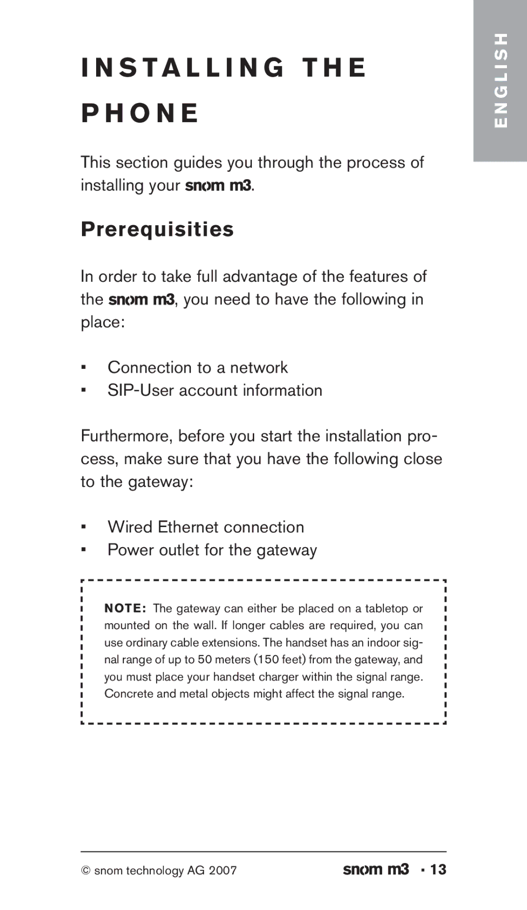 Snom M3 manual Install i n g t h e P h o n e, Prerequisities 