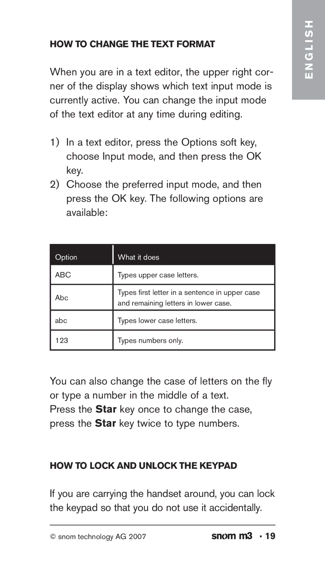 Snom M3 manual How to change the text format 