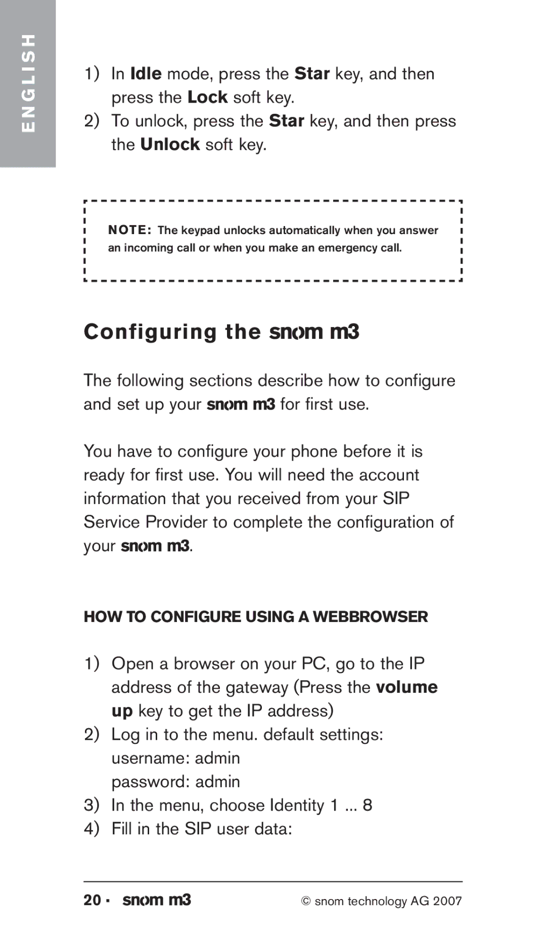 Snom M3 manual Configuring 