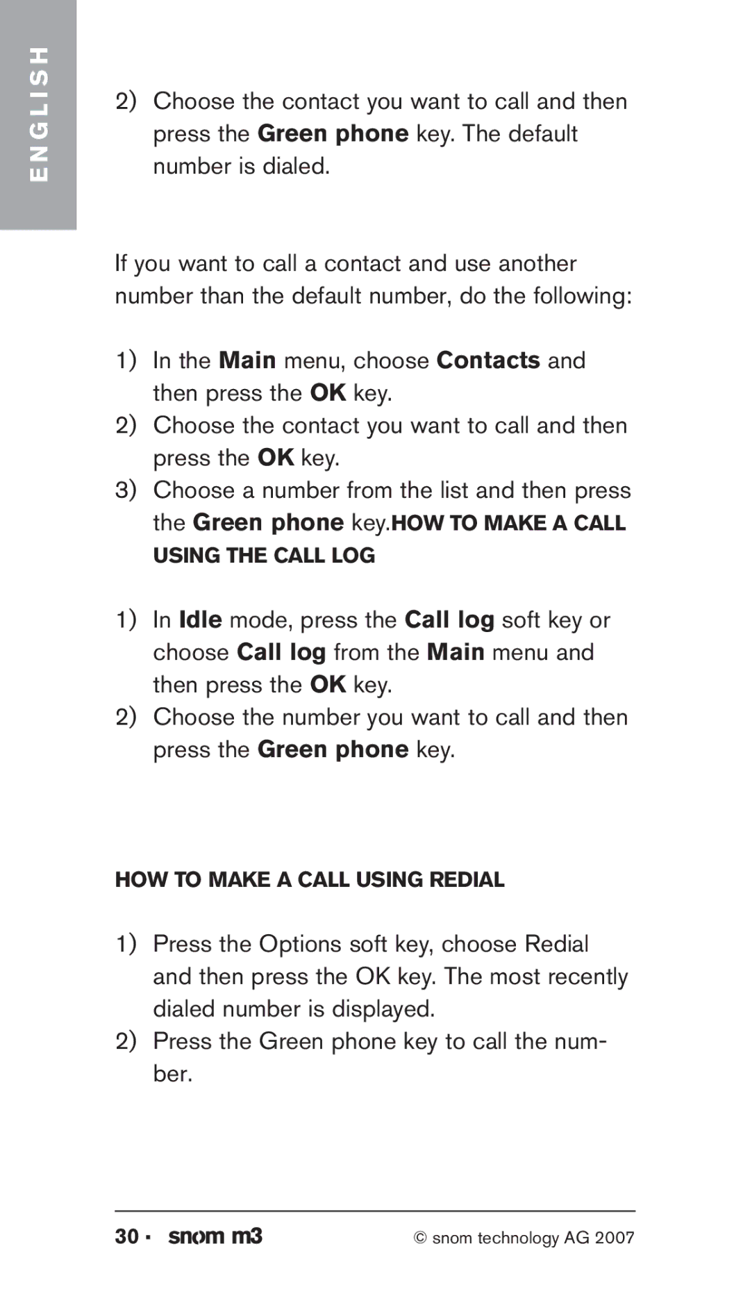 Snom M3 manual How to make a call using redial 