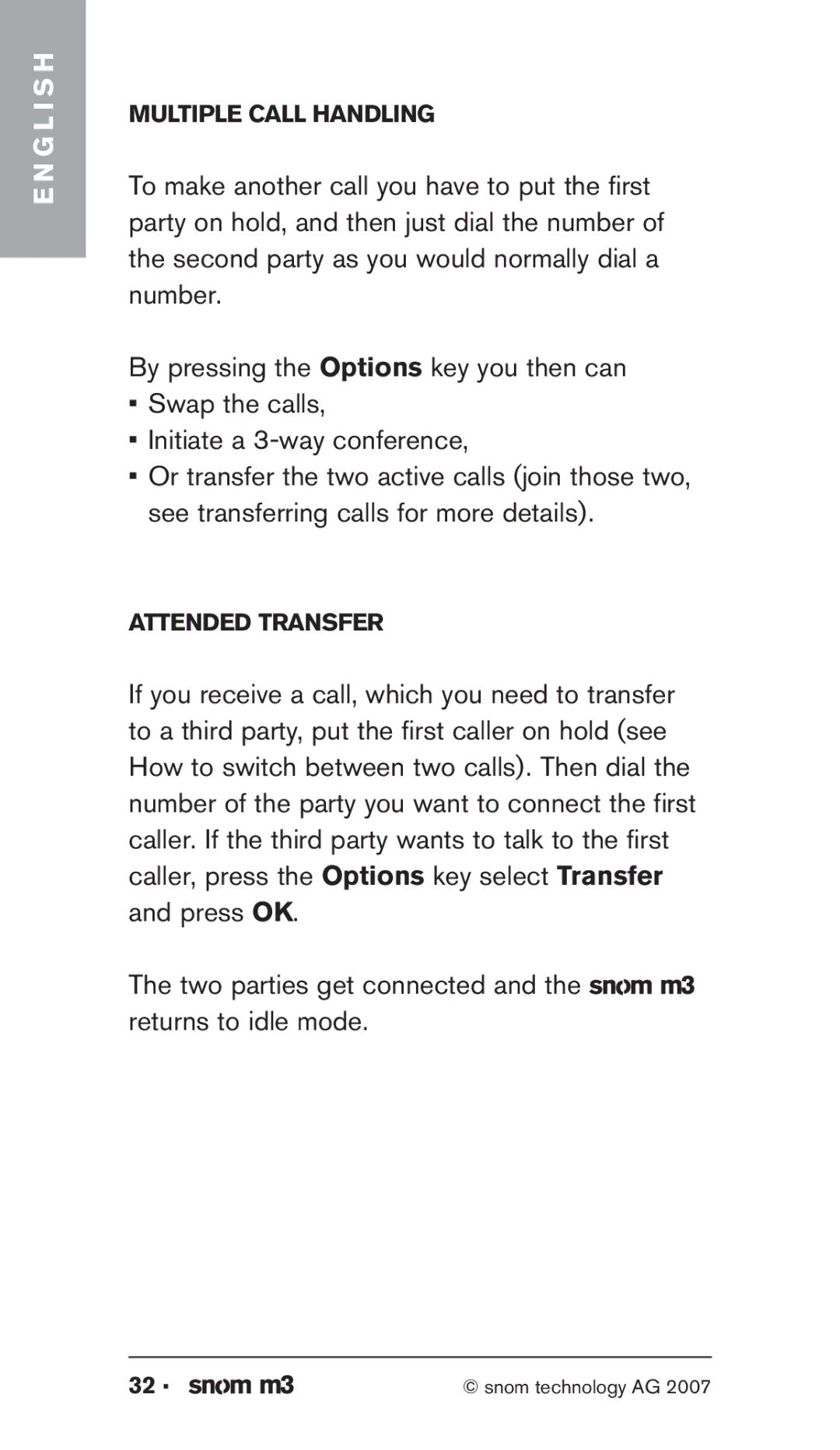 Snom M3 manual Multiple Call handling 