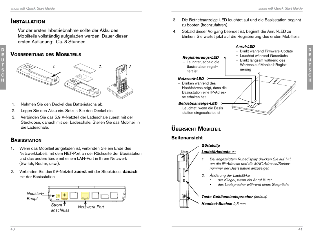 Snom M9 quick start Installation, Seitenansicht 