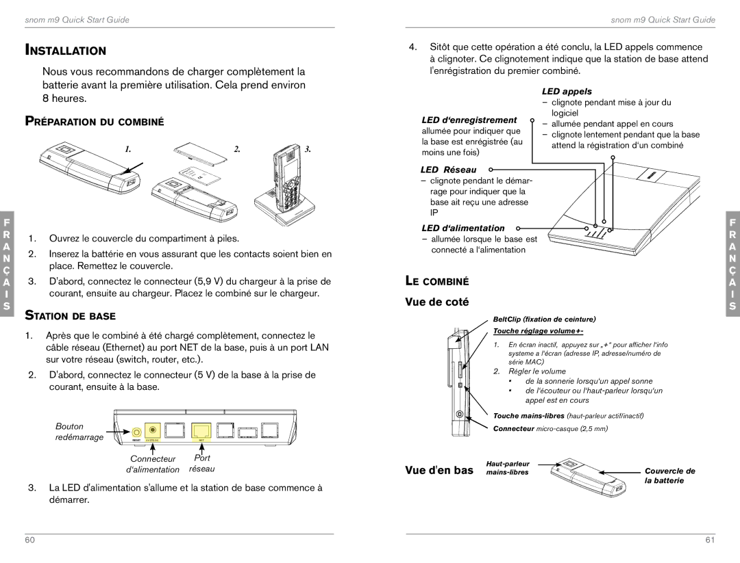 Snom M9 quick start Vue de coté, Vue den bas 