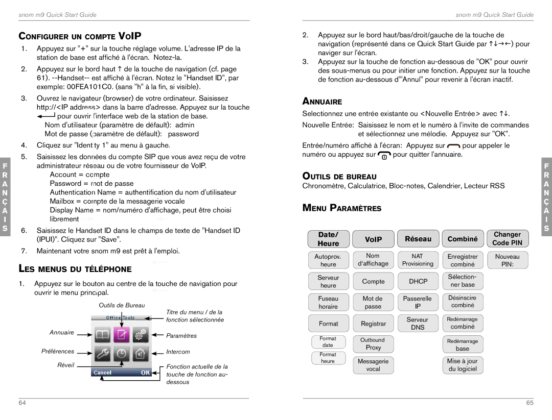 Snom M9 quick start Les menus du téléphone, Date 