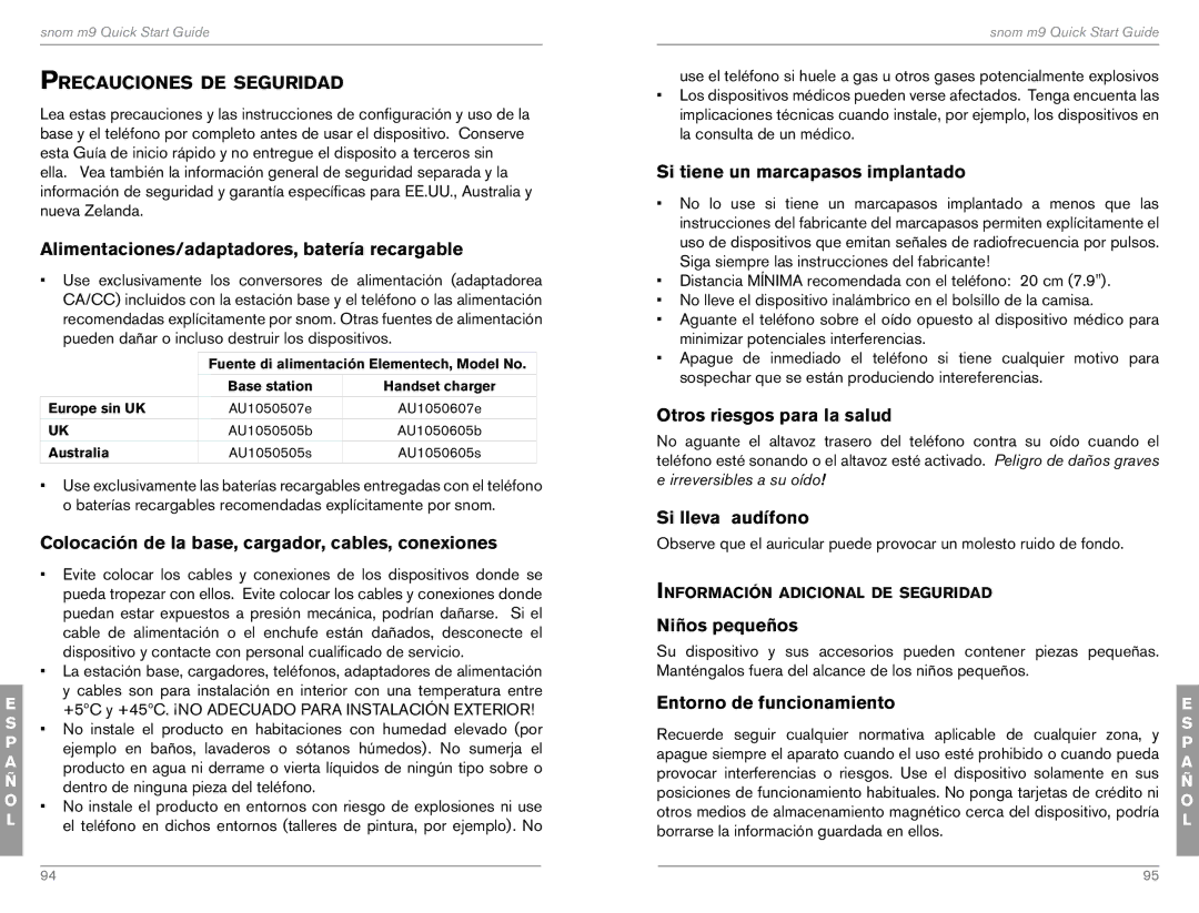 Snom M9 Precauciones de seguridad, Alimentaciones/adaptadores, batería recargable, Si tiene un marcapasos implantado 