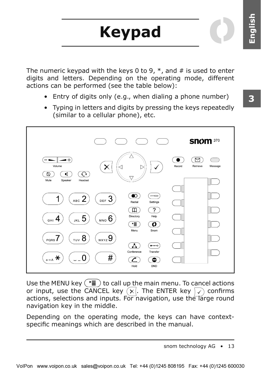 Snom snom 370 manual Keypad 