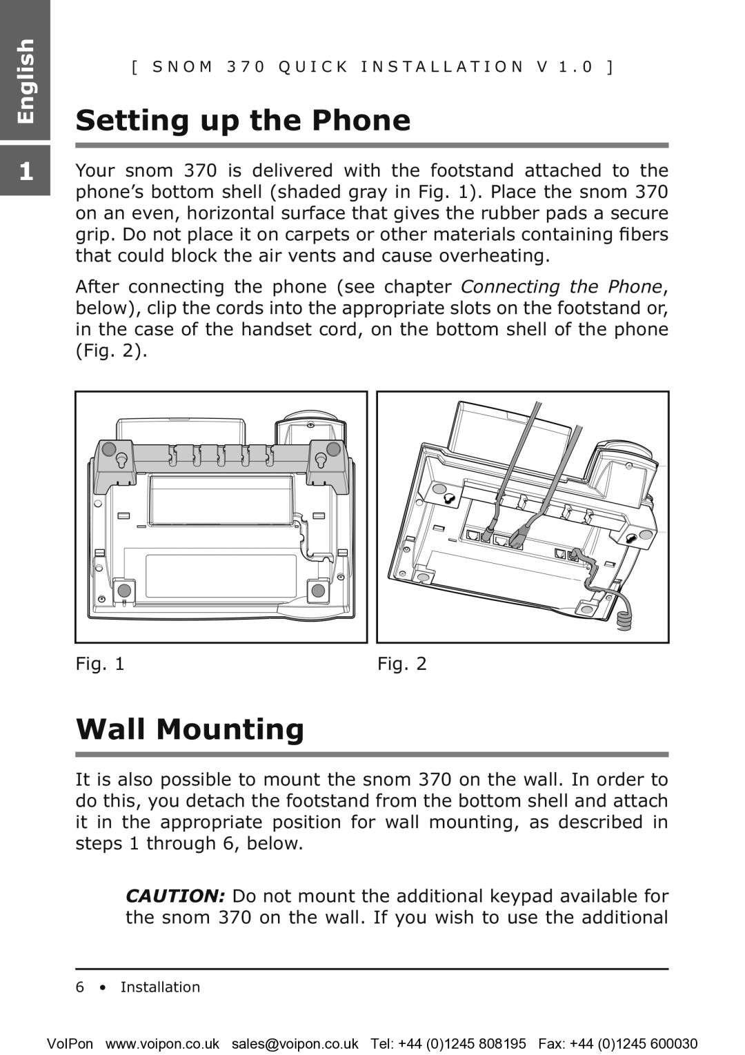 Snom snom 370 manual Setting up the Phone 