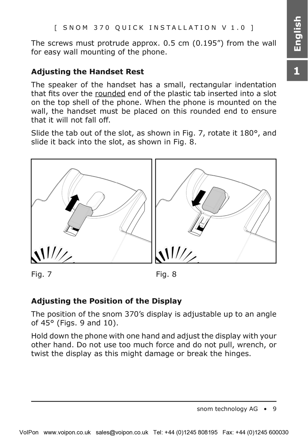 Snom snom 370 manual Adjusting the Handset Rest 