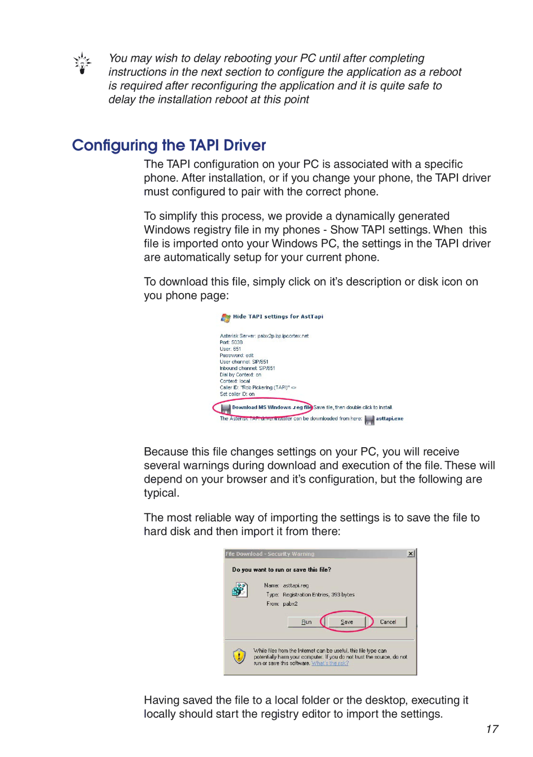 Snom VoIP PABX manual Conﬁguring the Tapi Driver 