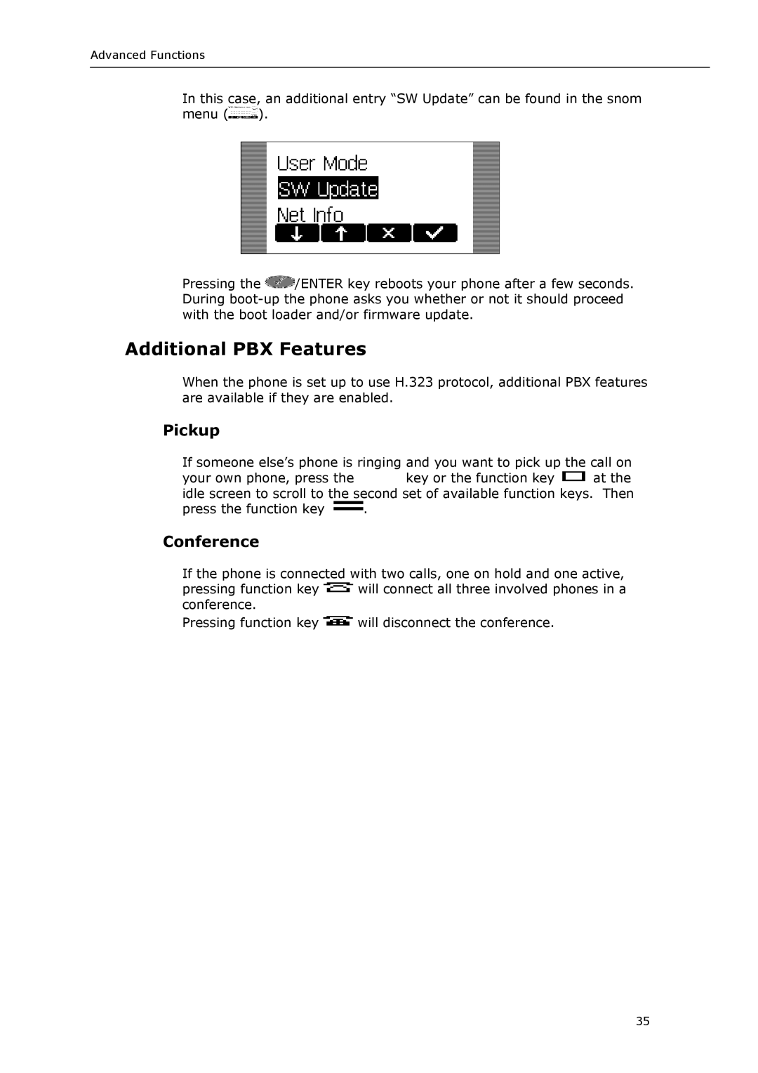 Snom VoIP Phone manual Additional PBX Features, Pickup, Conference 