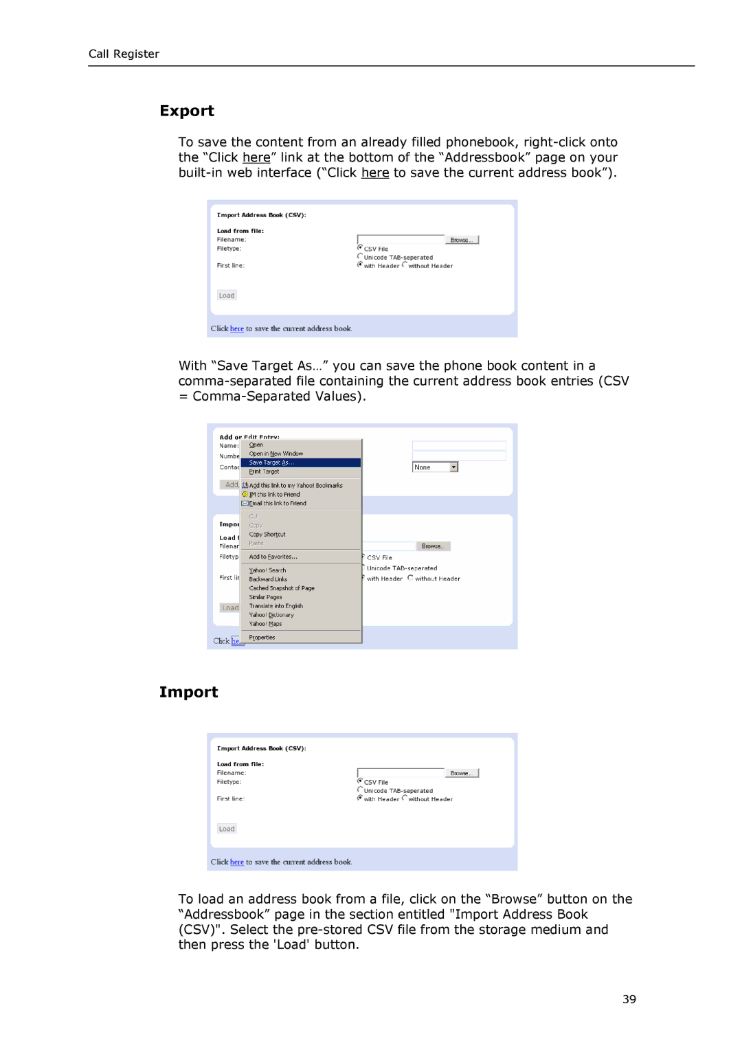 Snom VoIP Phone manual Export, Import 