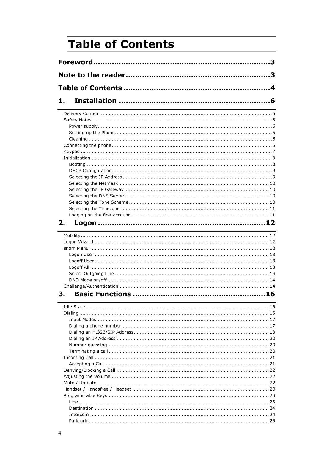 Snom VoIP Phone manual Table of Contents 