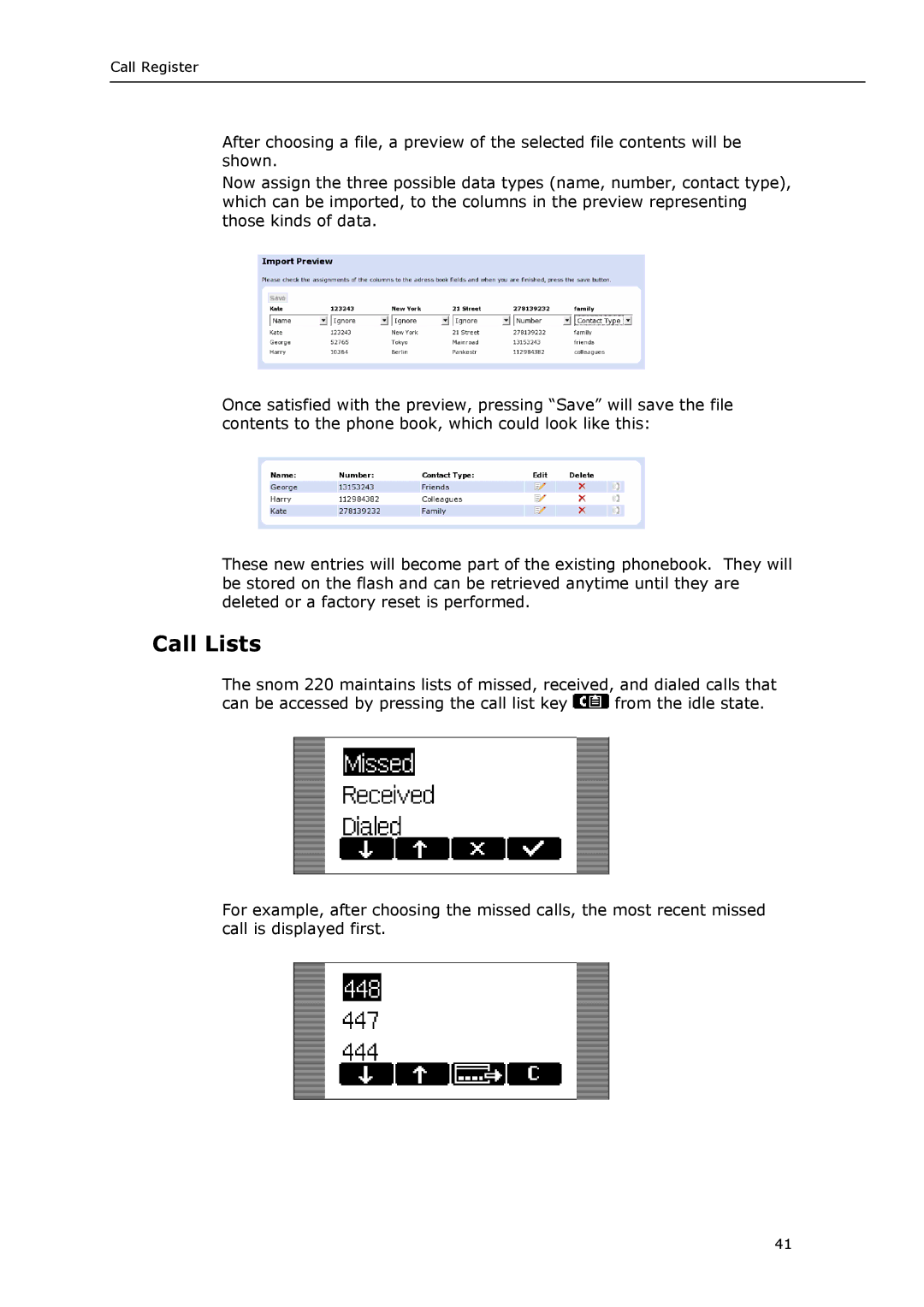 Snom VoIP Phone manual Call Lists 