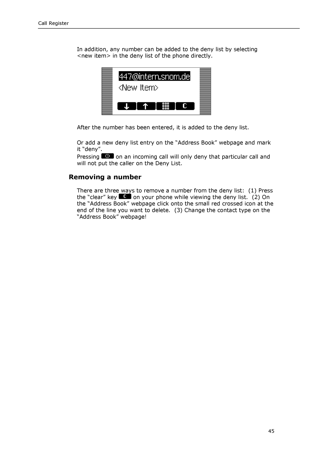 Snom VoIP Phone manual Removing a number 