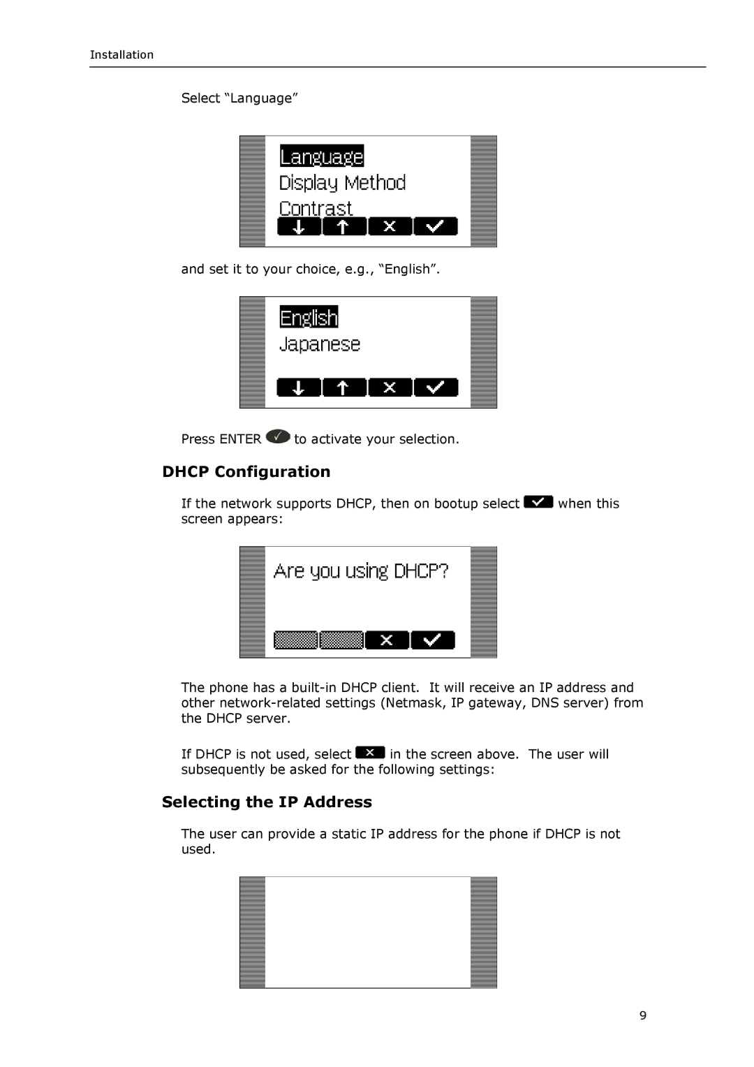 Snom VoIP Phone manual Dhcp Configuration, Selecting the IP Address 