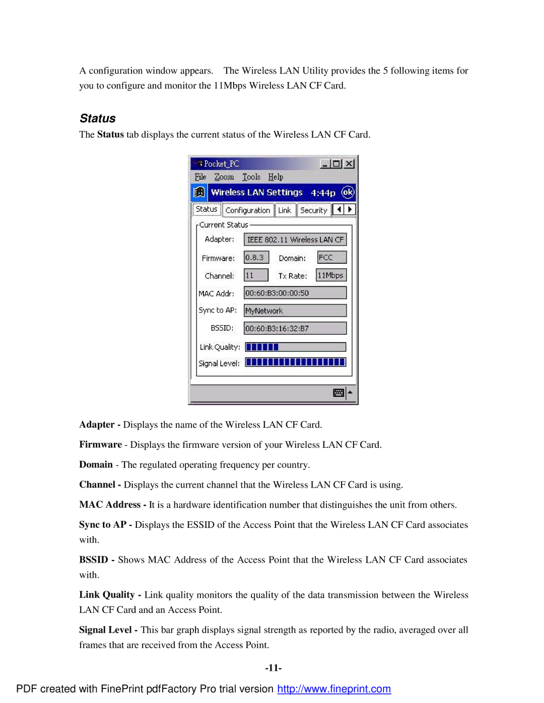 Socket Mobile 11Mbps manual Status 